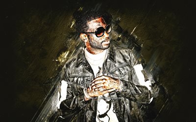Gucci Mane, Radric Delantic Davis, american rapper, portrait, stone background, creative art