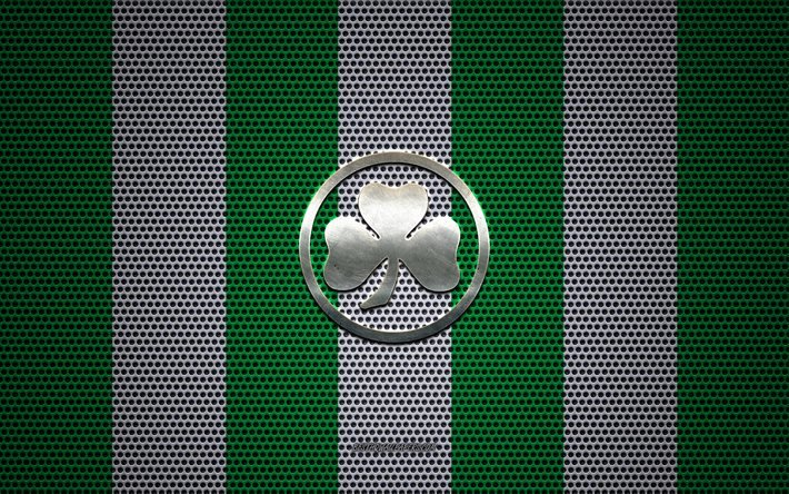SpVgg Greuther Furth logo, club de football allemand, embl&#232;me de m&#233;tal, vert m&#233;tal blanc maille de fond, SpVgg Greuther Furth, 2 Bundesliga, Furth, Allemagne, football