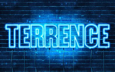 Terrence, 4k, wallpapers with names, horizontal text, Terrence name, Happy Birthday Terrence, blue neon lights, picture with Terrence name