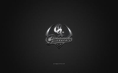 Guerreros de Oaxaca logo, Mexican baseball club, LMB, silver logo, gray carbon fiber background, baseball, Mexican Baseball League, Leon, Oaxaca, Mexico, Guerreros de Oaxaca