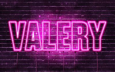 valery, 4k, tapeten, die mit namen, weibliche namen, valery namen, purple neon lights, happy birthday, bild mit namen valery