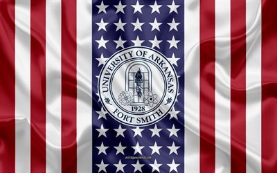 university of arkansas-fort smith-emblem, amerikanische flagge, university of arkansas-fort smith-logo, fort smith, arkansas, usa, wahrzeichen von university of arkansas-fort smith