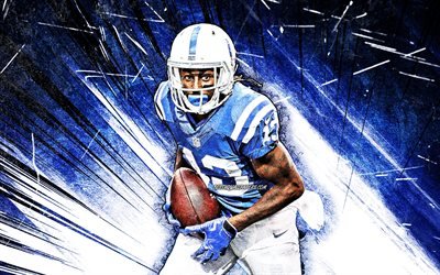 4k, TY Hilton, grunge art, wide receiver, Indianapolis Colts, american football, NFL, Eugene Marquis Hilton, National Football League, blue abstract rays, TY Hilton 4K, TY Hilton Indianapolis Colts