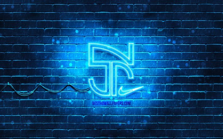 Neymar Jr blue logo, 4k, Neymar new logo, blue brickwall, Neymar Jr, fan art, Neymar Jr logo, football stars, Neymar Jr neon logo, Neymar da Silva Santos Junior