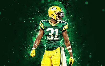 Adrian Amos, 4k, strong safety, Green Bay Packers, american football, NFL, Adrian Gerald Amos Jr, National Football League, neon lights, Adrian Amos 4K, Adrian Amos Green Bay Packers