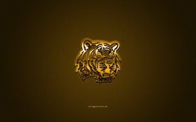 LSU Tigers logo, American football club, NCAA, yellow logo, yellow carbon fiber background, American football, Baton Rouge, Louisiana, USA, LSU Tigers, Louisiana State University
