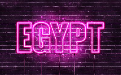 Egito, 4k, pap&#233;is de parede com os nomes de, nomes femininos, Egito nome, roxo luzes de neon, Feliz Anivers&#225;rio Egito, imagem com o Egito, em nome de