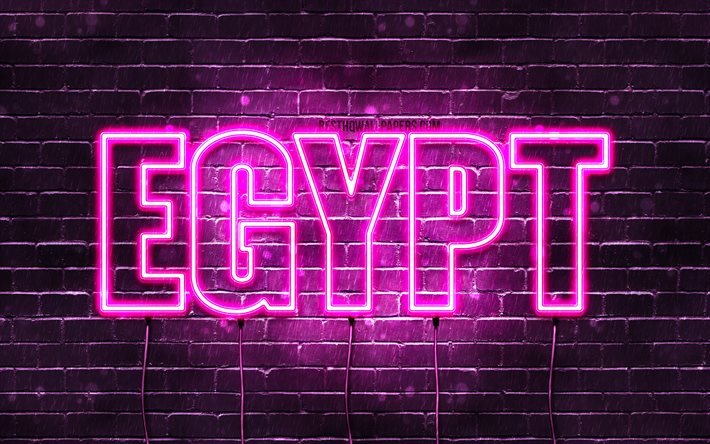 Egitto, 4k, sfondi per il desktop con i nomi, nomi di donna, in Egitto, il nome, viola neon, buon Compleanno Egitto, l&#39;immagine con l&#39;Egitto, in nome