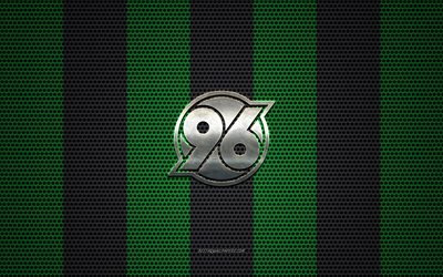 O Hannover 96 logotipo, Alem&#227;o clube de futebol, emblema de metal, verde-metal preto de malha de fundo, O Hannover 96, 2 Bundesliga, Hannover, Alemanha, futebol