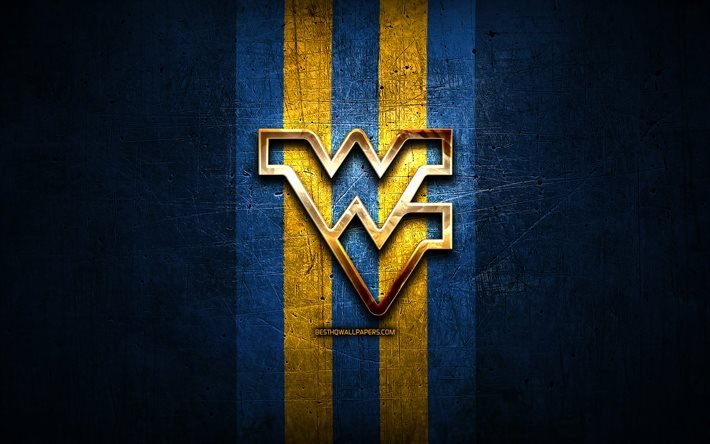 Download wallpapers West Virginia Mountaineers, golden logo, NCAA, blue