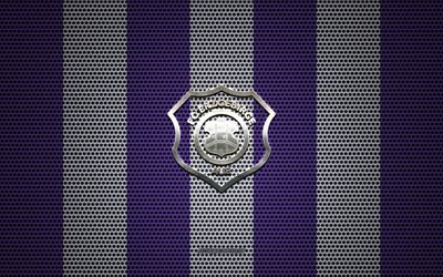 FC Erzgebirge Aue logotipo, Alem&#227;o clube de futebol, emblema de metal, roxo-metal branco de malha de fundo, FC Erzgebirge Aue, 2 Bundesliga, Aue, Alemanha, futebol
