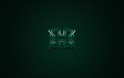 Hawaii Rainbow Warriors logo, American football club, NCAA, green logo, green carbon fiber background, American football, Honolulu, Hawaii, USA, Hawaii Rainbow Warriors
