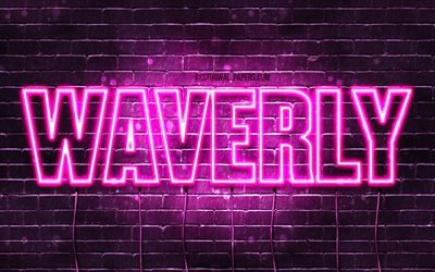 Waverly, 4k, 壁紙名, 女性の名前, Waverly名, 紫色のネオン, お誕生日おめでWaverly, 写真Waverly名