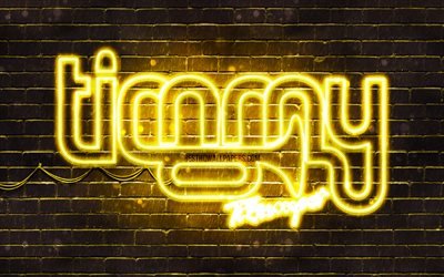 timmy trumpet-gelb-logo, 4k, superstars, australische djs, gelb brickwall, timmy trumpet-logo, timothy jude smith, timmy trumpet, musik-stars, timmy trumpet neon logo
