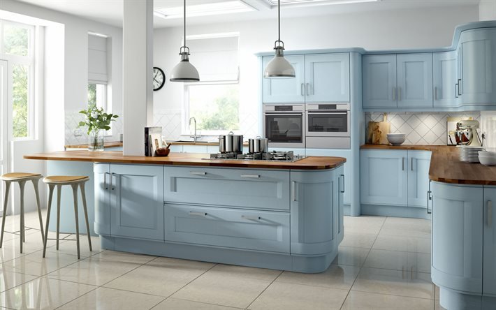 blu classico mobili per cucina, arredamento di design, elegante, cucina di design, stile classico, stile classico moderno della cucina