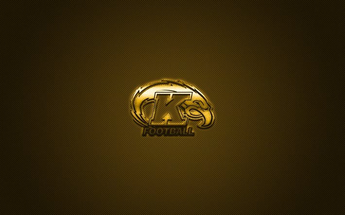 Kent State Golden Flashes logo, American football club, NCAA, yellow logo, yellow carbon fiber background, American football, Kent, Ohio, USA, Kent State Golden Flashes