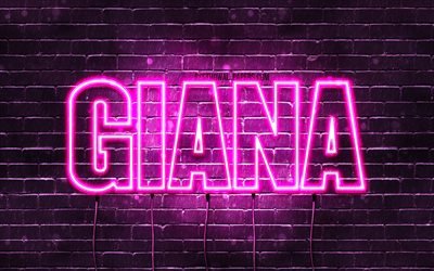Giana, 4k, 壁紙名, 女性の名前, Giana名, 紫色のネオン, お誕生日おめでGiana, 写真Giana名