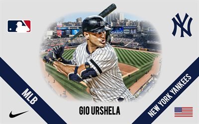 Gio Urshela, New York Yankees, Colombian Baseball Player, MLB, portrait, USA, baseball, Yankee Stadium, New York Yankees logo, Major League Baseball