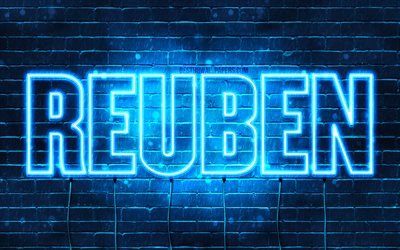 Reuben, 4k, wallpapers with names, horizontal text, Reuben name, Happy Birthday Reuben, blue neon lights, picture with Reuben name