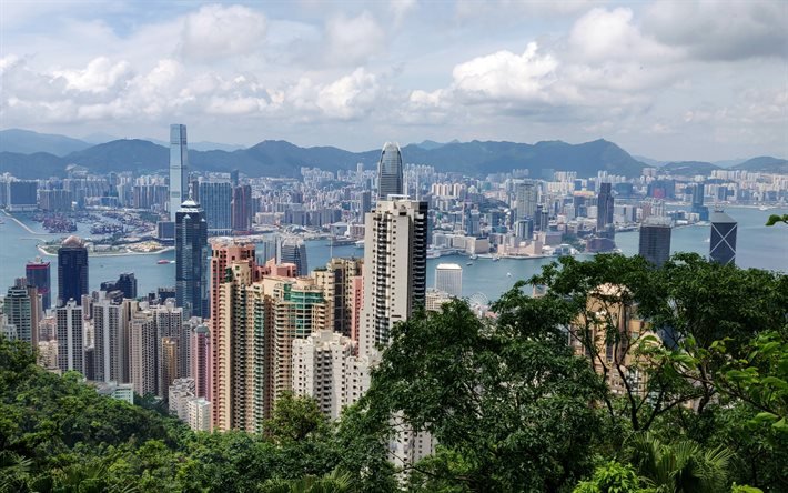 Hong Kong, Centro de Comercio Internacional, International Finance Centre, rascacielos, Distrito Central, Victoria Peak, el Monte Austin, vista desde La cima de la Torre, paisaje urbano, edificios modernos