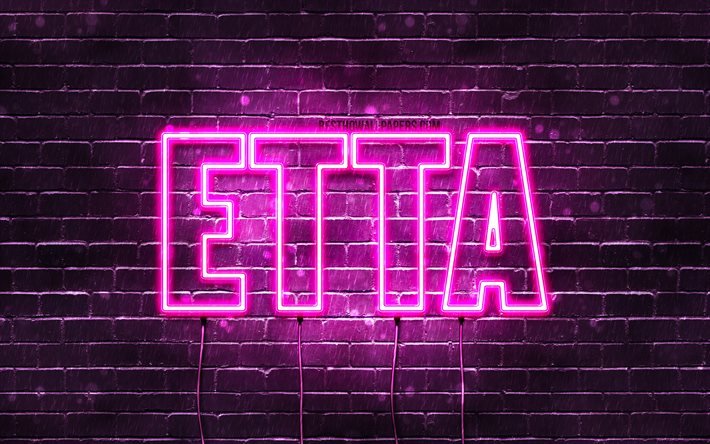 Etta, 4k, tapeter med namn, kvinnliga namn, Etta namn, lila neon lights, Grattis P&#229; F&#246;delsedagen Etta, bild med Etta namn