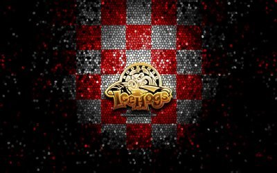 Rockford IceHogs, glitter logotipo, AHL, vermelho cinza de fundo quadriculado, EUA, americana time de h&#243;quei, Rockford IceHogs logotipo, arte em mosaico, h&#243;quei, Am&#233;rica