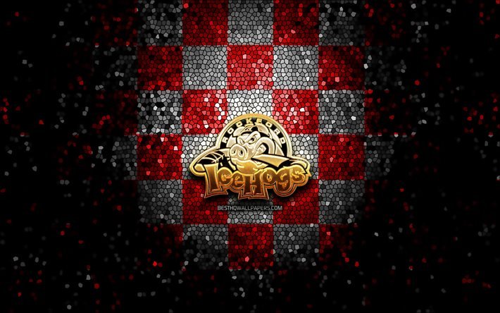 Rockford IceHogs, glitter logo, AHL, red gray checkered background, USA, american hockey team, Rockford IceHogs logo, mosaic art, hockey, America