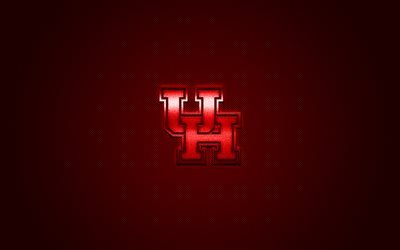 Houston Cougars logo, American football club, NCAA, red logo, red carbon fiber background, American football, Houston, Texas, USA, Houston Cougars