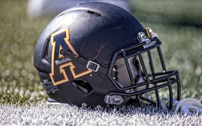 Appalachian State Mountaineers, NCAA, american football helmet, Appalachian State University, Kidd Brewer Stadium, american football, helmet on the lawn, Appalachian State Mountaineers logo