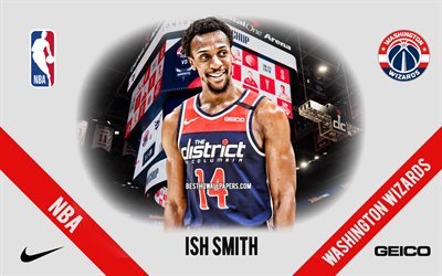 Ish Smith, Washington Wizards, American Basketball Player, NBA, portrait, USA, basketball, Capital One Arena, Washington Wizards logo, Ishmael Larry Smith