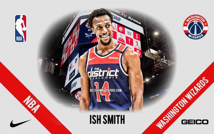 Ish Smith, Washington Wizards, Amerikan Basketbol Oyuncusu, NBA, portre, ABD, basketbol, Sermaye Bir Arena, Washington Wizards logo, İsmail Larry Smith