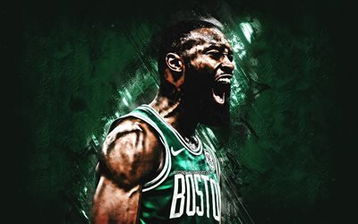 Jaylen Brown, NBA, Boston Celtics, green stone background, American Basketball Player, portrait, USA, basketball, Boston Celtics players