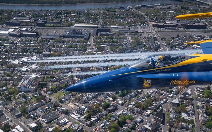 Blue Angels, McDonnell Douglas FA-18 Hornet, flight demonstration squadron, United States Navy, FA-18, aerobatic team, american fighter