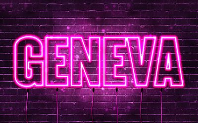 Happy Birthday Geneva, 4k, pink neon lights, Geneva name, creative, Geneva Happy Birthday, Geneva Birthday, popular french female names, picture with Geneva name, Geneva