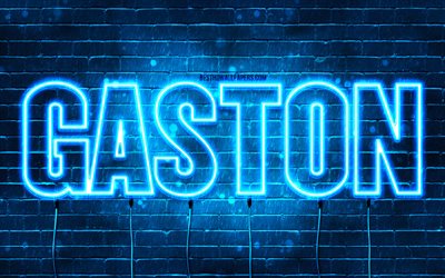 Happy Birthday Gaston, 4k, blue neon lights, Gaston name, creative, Gaston Happy Birthday, Gaston Birthday, popular french male names, picture with Gaston name, Gaston