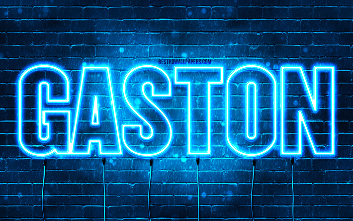 Happy Birthday Gaston, 4k, blue neon lights, Gaston name, creative, Gaston Happy Birthday, Gaston Birthday, popular french male names, picture with Gaston name, Gaston