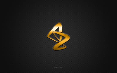 AstraZeneca logo, yellow shiny logo, AstraZeneca metal emblem, gray carbon fiber texture, AstraZeneca, brands, creative art, AstraZeneca emblem