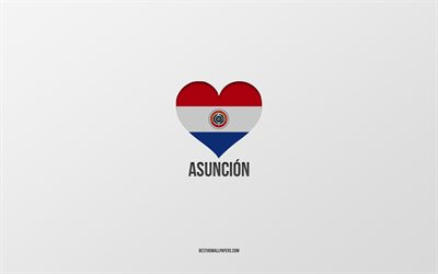 I Love Asuncion, Paraguayan cities, Day of Asuncion, gray background, Asuncion, Paraguay, Paraguayan flag heart, favorite cities, Love Asuncion