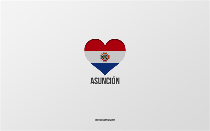 asuncion u seviyorum, paraguay şehirleri, asuncion g&#252;n&#252;, gri arka plan, asuncion, paraguay, paraguay bayrağı kalp, favori şehirler, aşk asuncion