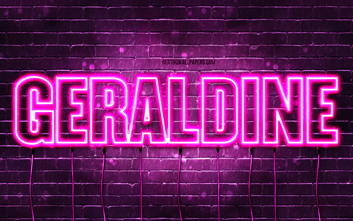 Happy Birthday Geraldine, 4k, pink neon lights, Geraldine name, creative, Geraldine Happy Birthday, Geraldine Birthday, popular french female names, picture with Geraldine name, Geraldine