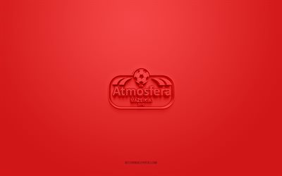 FK Atmosfera, creative 3D logo, red background, I Lyga, 3d emblem, Lithuanian Football Club, Mazeikiai, Lithuania, 3d art, football, FK Atmosfera 3d logo