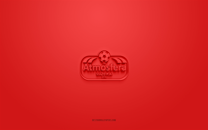 FK Atmosfera, creative 3D logo, red background, I Lyga, 3d emblem, Lithuanian Football Club, Mazeikiai, Lithuania, 3d art, football, FK Atmosfera 3d logo