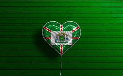 I Love Goiania, 4k, realistic balloons, green wooden background, Day of Goiania, brazilian cities, flag of Goiania, Brazil, balloon with flag, cities of Brazil, Goiania flag, Goiania