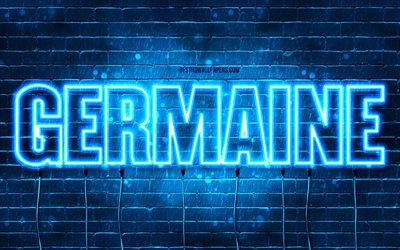 Happy Birthday Germaine, 4k, blue neon lights, Germaine name, creative, Germaine Happy Birthday, Germaine Birthday, popular french male names, picture with Germaine name, Germaine