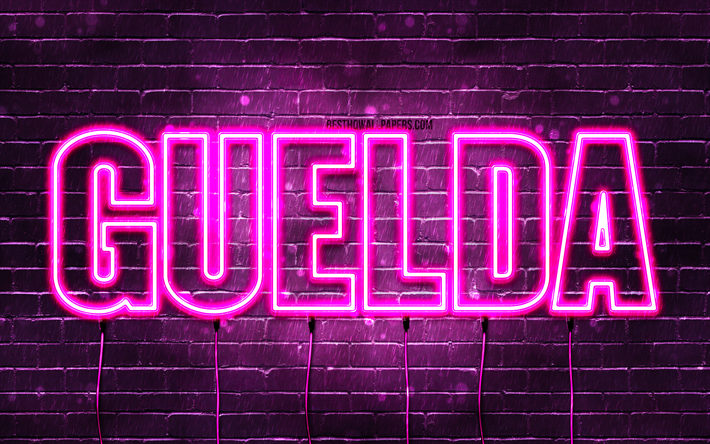 Happy Birthday Guelda, 4k, pink neon lights, Guelda name, creative, Guelda Happy Birthday, Guelda Birthday, popular french female names, picture with Guelda name, Guelda