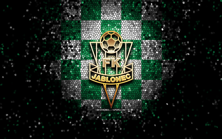 jablonec fc, logotipo brillante, primera liga checa, fondo verde a cuadros blanco, f&#250;tbol, ​​club de f&#250;tbol checo, logotipo de jablonec fc, arte de mosaico, ​​fk jablonec