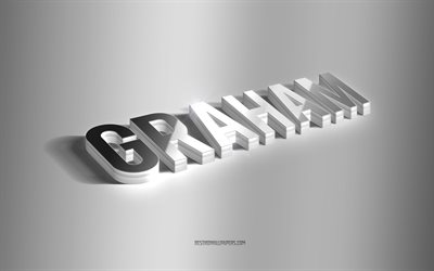 graham, prata arte 3d, fundo cinza, pap&#233;is de parede com nomes, nome graham, cart&#227;o graham, arte 3d, imagem com nome graham