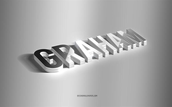 جراهام, فن 3d الفضة, خلفية رمادية, خلفيات بأسماء, اسم جراهام, بطاقة معايدة غراهام, فن ثلاثي الأبعاد, صورة باسم جراهام