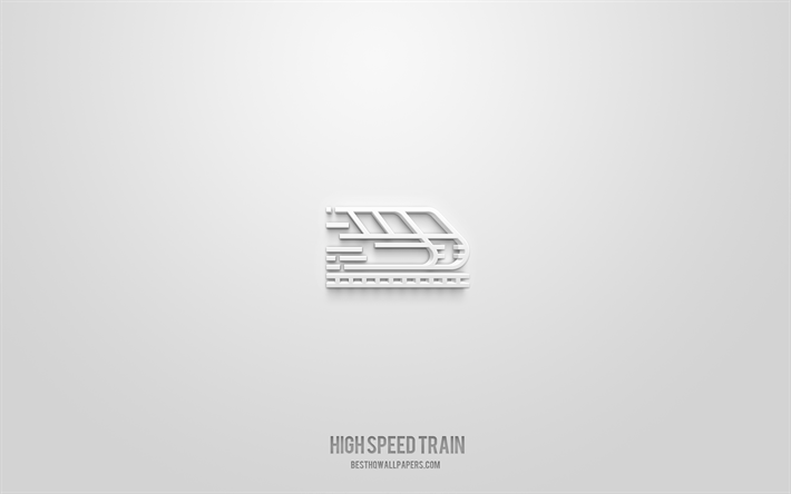 icono 3d de tren de alta velocidad, fondo blanco, s&#237;mbolos 3d, tren de alta velocidad, iconos de transporte, iconos 3d, se&#241;al de tren de alta velocidad, iconos de transporte 3d