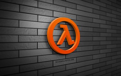 Half-Life 3D logo, 4K, gray brickwall, creative, online games, Half-Life logo, 3D art, Half-Life